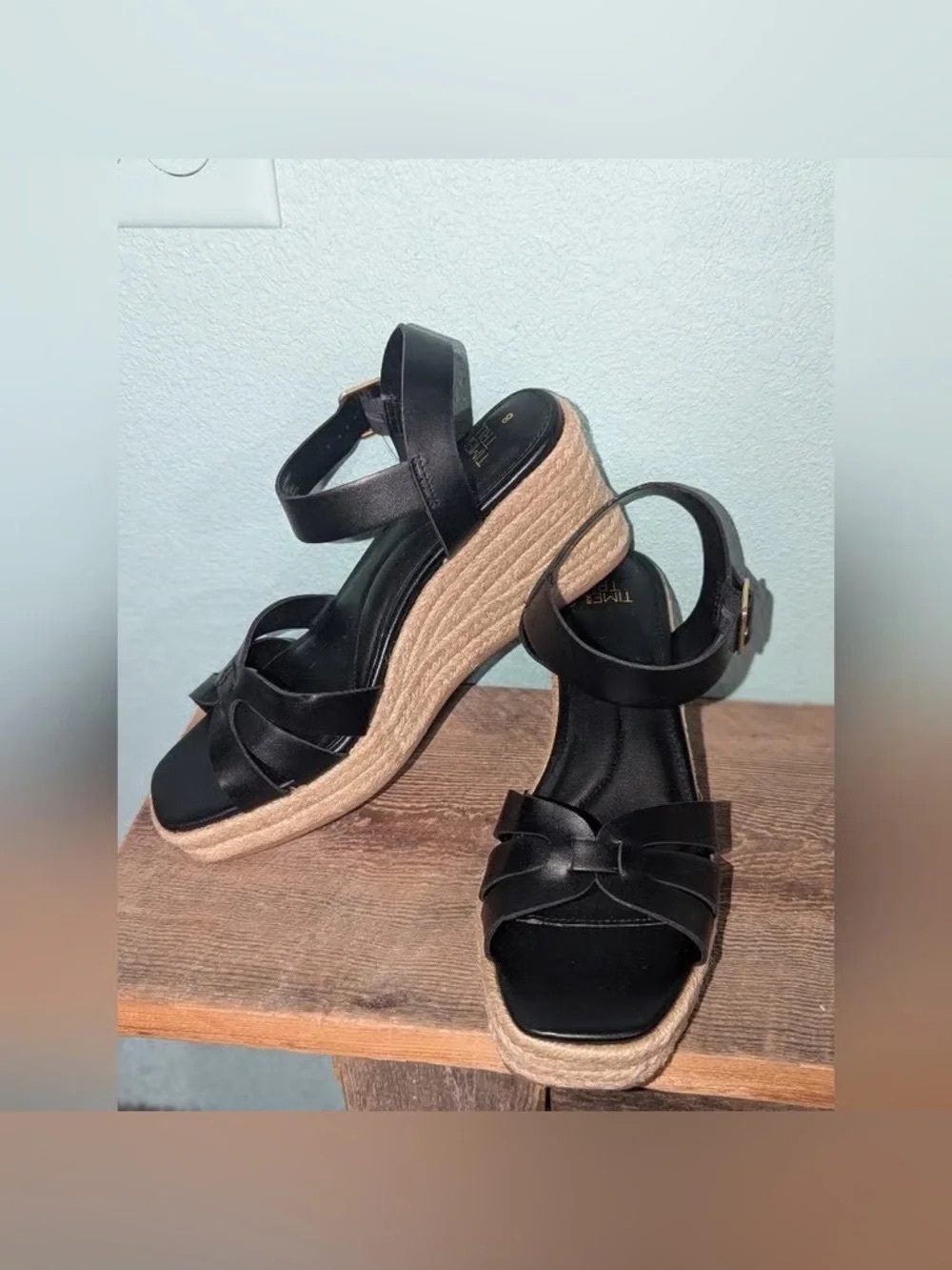 Time and Tru Black Espadrille Platform Wedge Sandals